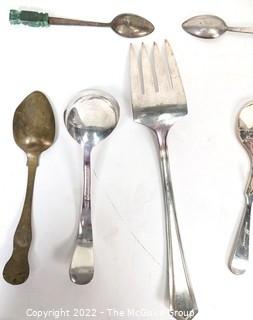 Group of Sterling Silver and Silver Plate Utensils. Large sterling serving spoon, 55 grams
