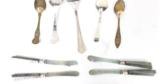 Group of Sterling Silver and Silver Plate Utensils. Large sterling serving spoon, 55 grams
