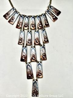 Artisan Made Copper and Enamel Bib Link Necklace