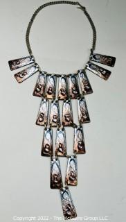 Artisan Made Copper and Enamel Bib Link Necklace