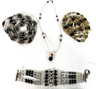 Four (4) Cut Crystal Beaded Necklaces and Bracelets, Two Magnetized. 