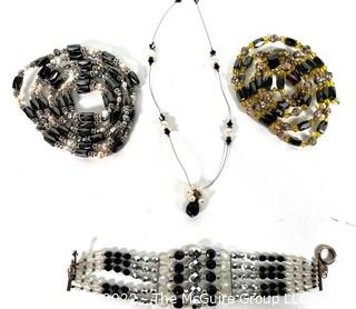 Four (4) Cut Crystal Beaded Necklaces and Bracelets, Two Magnetized. 