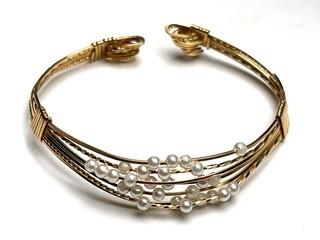 Multi Strand Fresh Water Pearl Cuff Bracelet on 14Kt Gold Wire.  Unmarked but Tested. 8 grams total weight. 