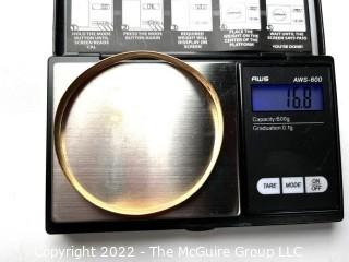 18kt Gold Bangle Bracelet.  Marks Illegible, but Tested.  16.8 grams