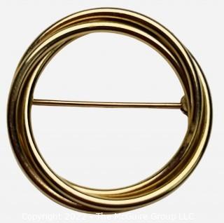 18kt Yellow Gold Double Circle Brooch.  3.7 grams.