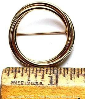 18kt Yellow Gold Double Circle Brooch.  3.7 grams.