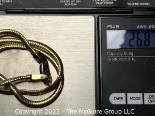 14Kt Yellow Gold Round Snake Chain Necklace, 16" long.  26.8 grams