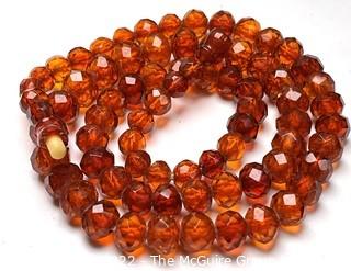 Victorian Faceted Baltic Amber Bead Necklace.  Clasp Broken. 20" long.  