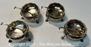 Set of 4 Victorian Antique Sterling Silver Salts with Spoons 365g