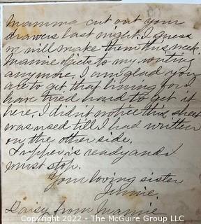 Late 19th C Hand written letter from mother to daughter at Smith College describing and illustrating new clothing she is making  