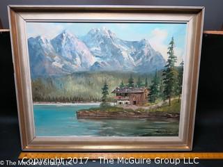 Framed Oil on Canvas; Alpine scene; signed lower right