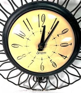 Mid Century Metal Sunburst Wall Clock Made by Sessions. 12" diameter  