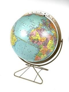 Mid Century Modern Replogle World Globe on Wire Stand. 