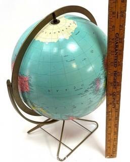 Mid Century Modern Replogle World Globe on Wire Stand. 