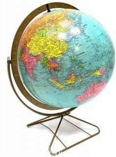 Mid Century Modern Replogle World Globe on Wire Stand. 