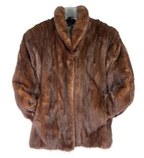 Mahoghany Brown Mink Fur Jacket or Coat with Pockets and Silk Lining.