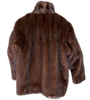 Mahoghany Brown Mink Fur Jacket or Coat with Pockets and Silk Lining.