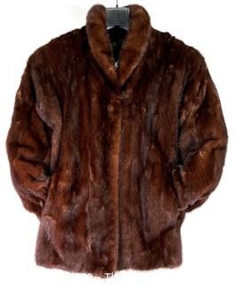 Mahoghany Brown Mink Fur Jacket or Coat with Pockets and Silk Lining.