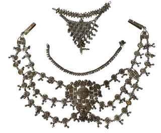 Silver Tone Chainmail Hand Jewelry, Belt and Bracelet from India. 