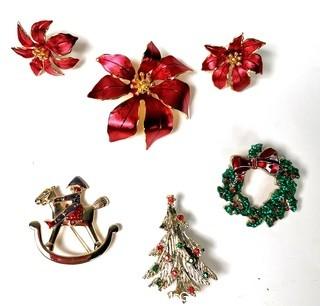 Group of Costume Jewelry Christmas Brooches or Pins. 