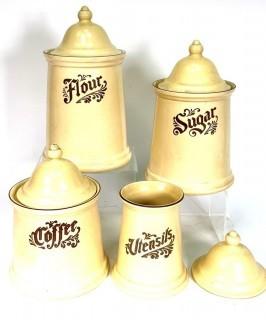 Set of Four (4) Vintage Pfaltzgraff Village Canisters, One has wrong size lid.  