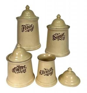 Set of Four (4) Vintage Pfaltzgraff Village Canisters, One has wrong size lid.  