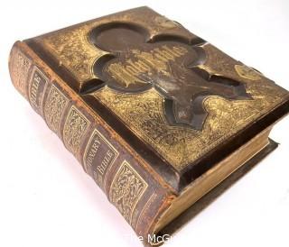 1876 Victorian Glit Tooled Leather Holy Bible Full of  Engravings and Illustrations. 