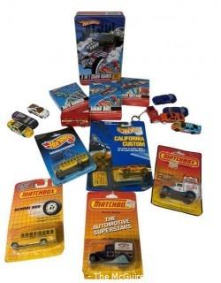 Collection of Die Cast Toy Cars Including Hotwheels and Matchbox, Many New in Packages. 