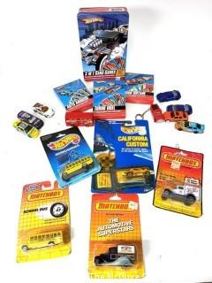 Collection of Die Cast Toy Cars Including Hotwheels and Matchbox, Many New in Packages. 