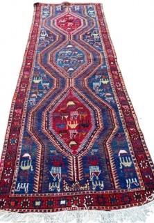 Hand Knotted Balouch Persian Wool Rug or Runner.  38" x 96"