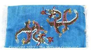 Hand Knotted Wool Tibetan Double Dragon Rug on Blue Field. 37" x 72".