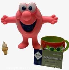 Mr Bubble Pink Rubber Squishy Toy and Green Giant Plastic Mug