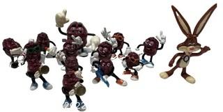 Collection of California Raisin Toys and Nestle Nesquik Bunny Bendable Toy