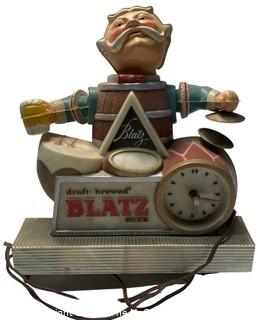 Blatz Light Up Advertising Beer Barrel Bobblehead Clock Sign