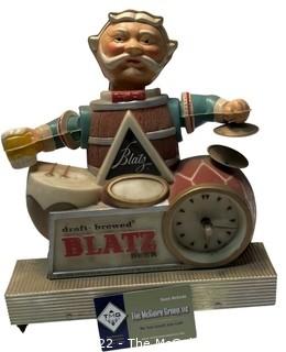 Blatz Light Up Advertising Beer Barrel Bobblehead Clock Sign