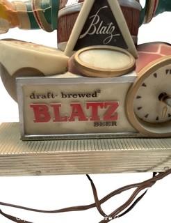 Blatz Light Up Advertising Beer Barrel Bobblehead Clock Sign