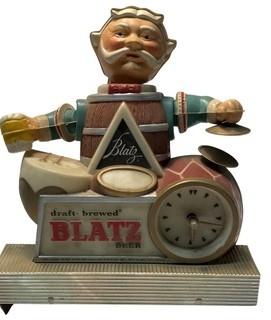 Blatz Light Up Advertising Beer Barrel Bobblehead Clock Sign