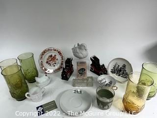 Group of Glassware and Porcelain Including Old Derby Crown Staffordshire