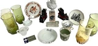 Group of Glassware and Porcelain Including Old Derby Crown Staffordshire