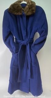 Vintage Stroock Blue Wool Swing Princess Coat With Fur Collar.  Missing Top Button.  Unsized