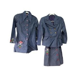 Vintage Retro Embroidered Denim Teens Jacket Skirt and Jump Suit.  Unsized