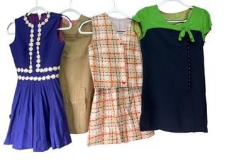 Four (4) Retro Mini Dresses, Junior Teens.  Unsized. 