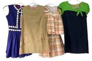 Four (4) Retro Mini Dresses, Junior Teens.  Unsized. 