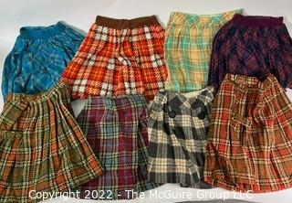 Eight (8) Vintage Plaid Wool Pleated Mini Skirts, Girls & Teens. Unsized 