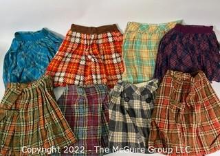 Eight (8) Vintage Plaid Wool Pleated Mini Skirts, Girls & Teens. Unsized 