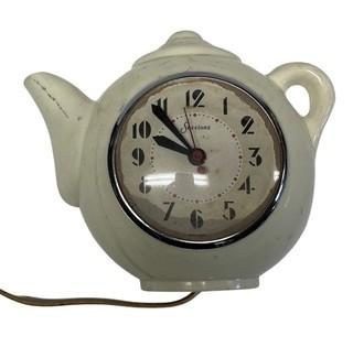 Vintage Sessions White Teapot Electric Kitchen Wall Clock