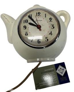 Vintage Sessions White Teapot Electric Kitchen Wall Clock