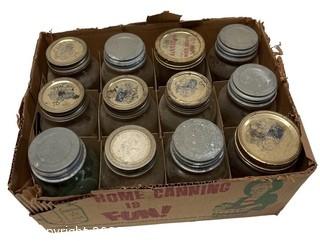 Box of Vintage Glass Ball Canning Jars with Lids