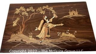 East Indian Wood Marquetry Inlay on Olive Wood Plaque