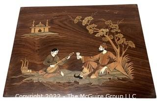 East Indian Wood Marquetry Inlay on Olive Wood Plaque